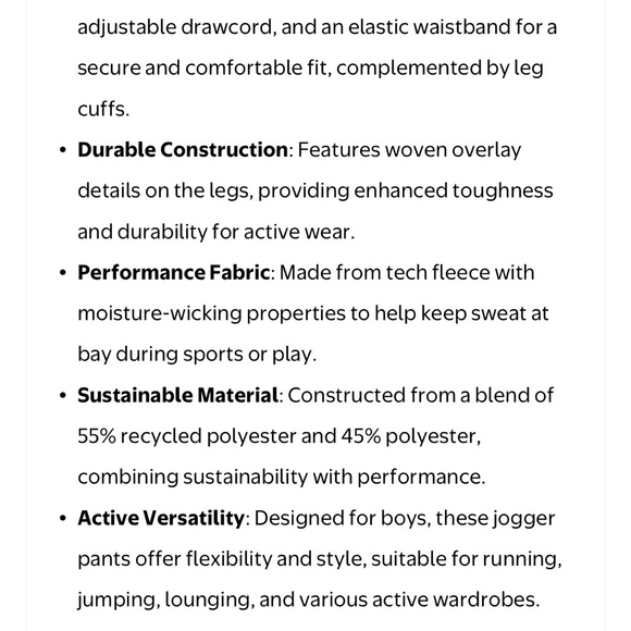 NWT Boys XL (14-16) Athletic Works Fleece Jogger Pants - Picture 7 of 7